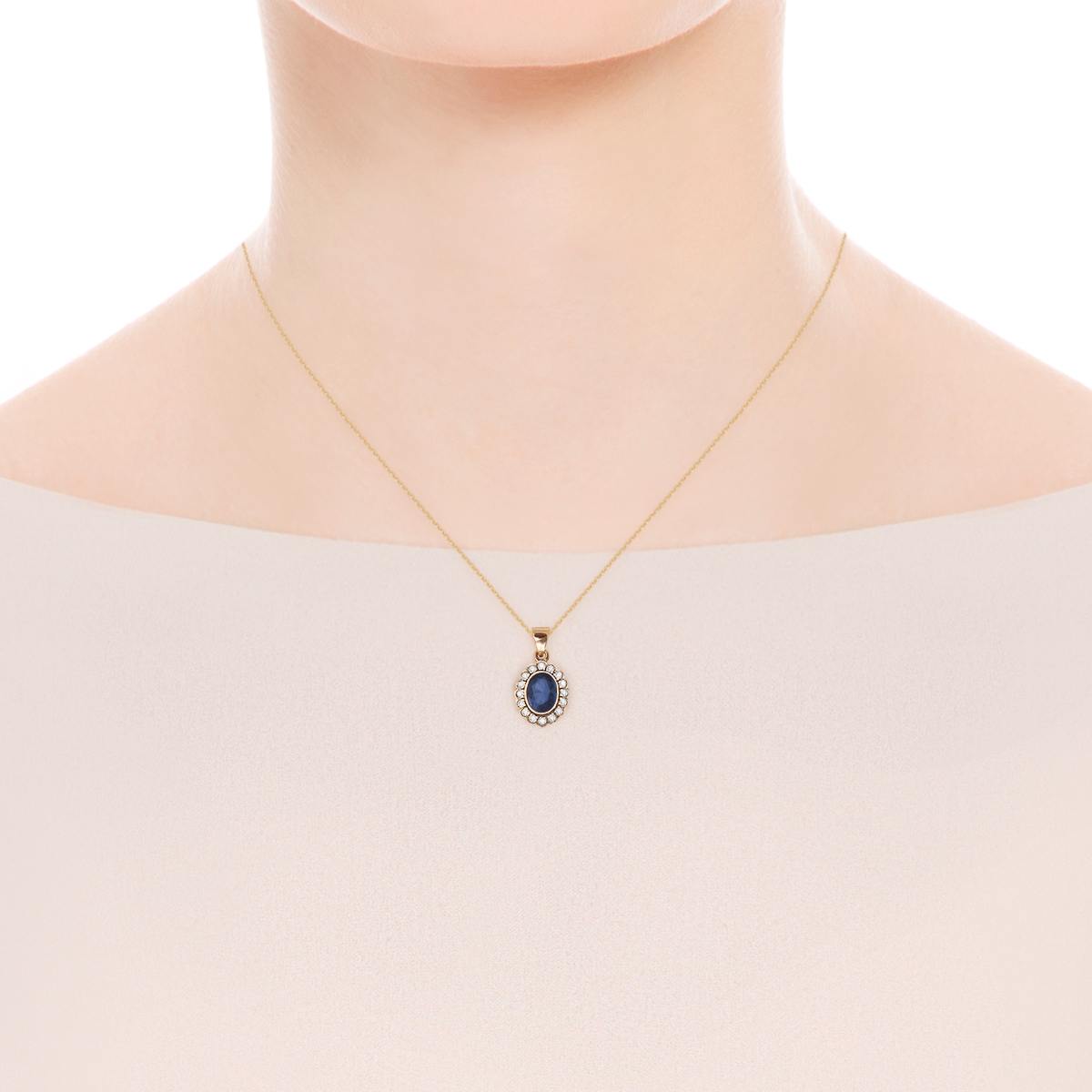 Gold pendant with sapphire and diamonds - The Victorian Collection