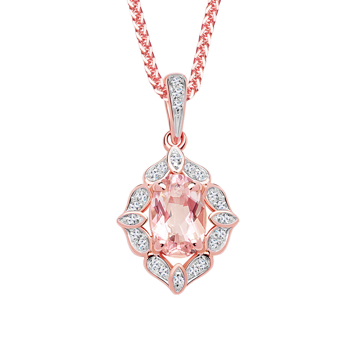 Rose gold pendant with morganite and diamonds - Vintage Rose