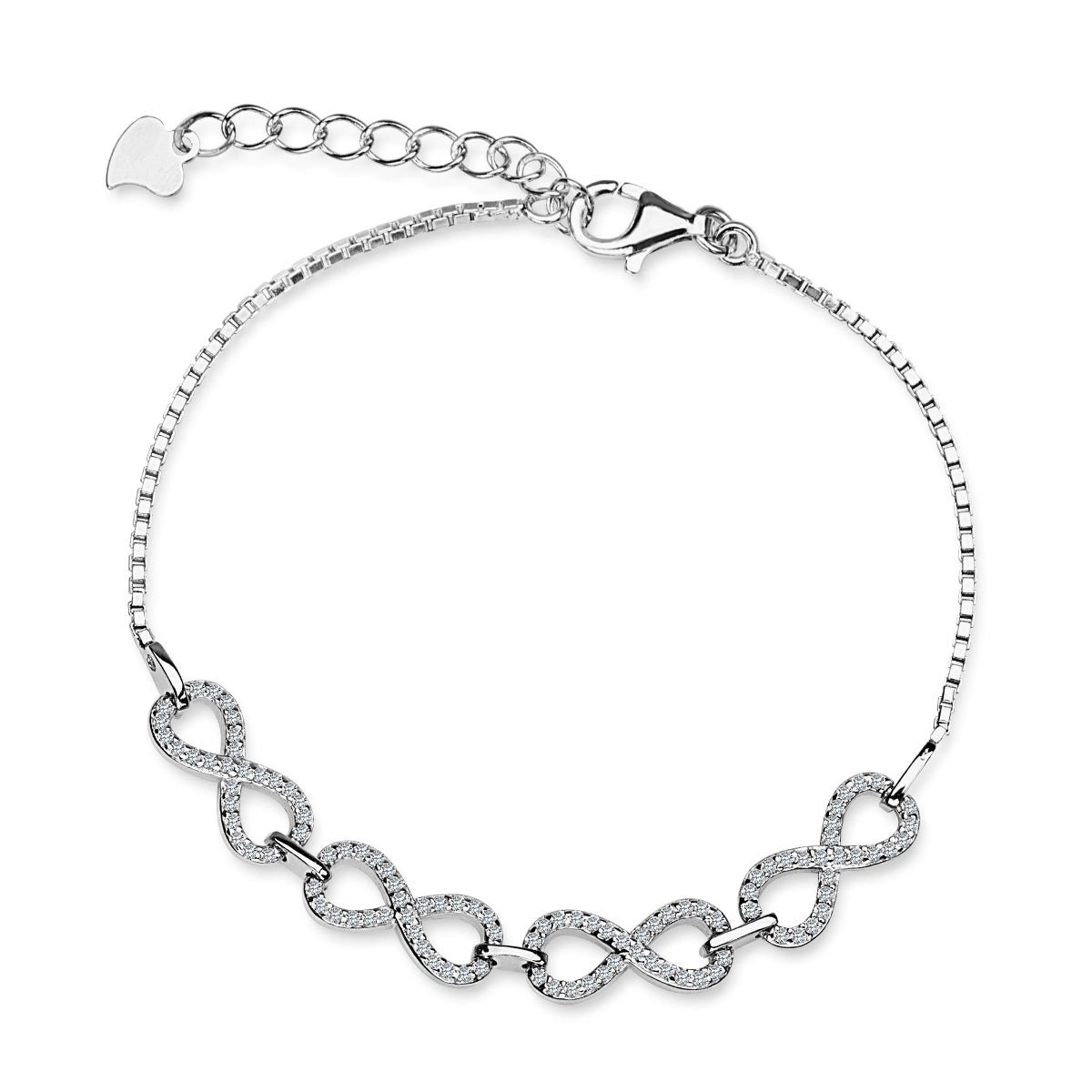 Bransoletka srebrna z cyrkoniami - nieskończoność