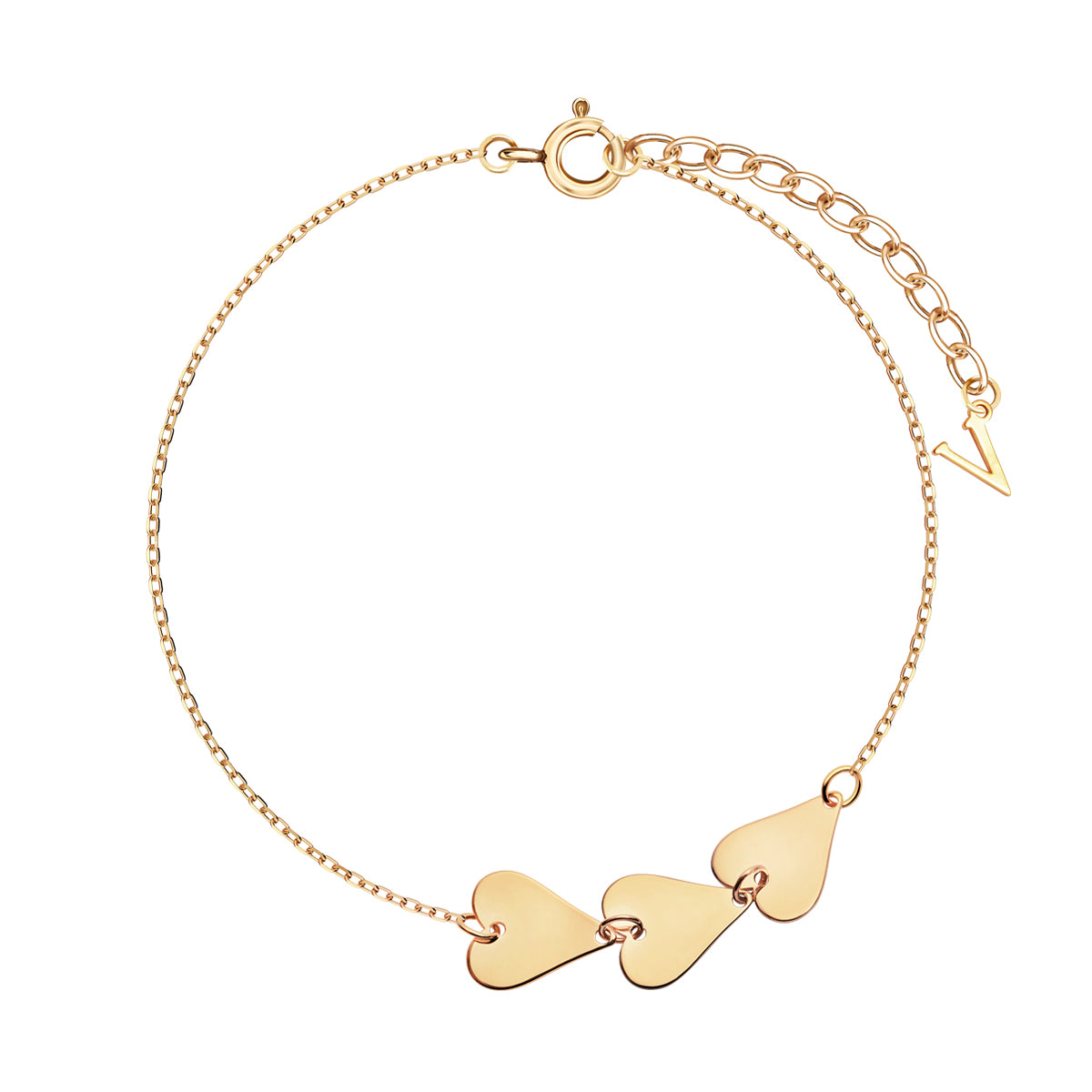 BRANSOLETKA ZŁOC TRZY SERCA 16+ 3 CM