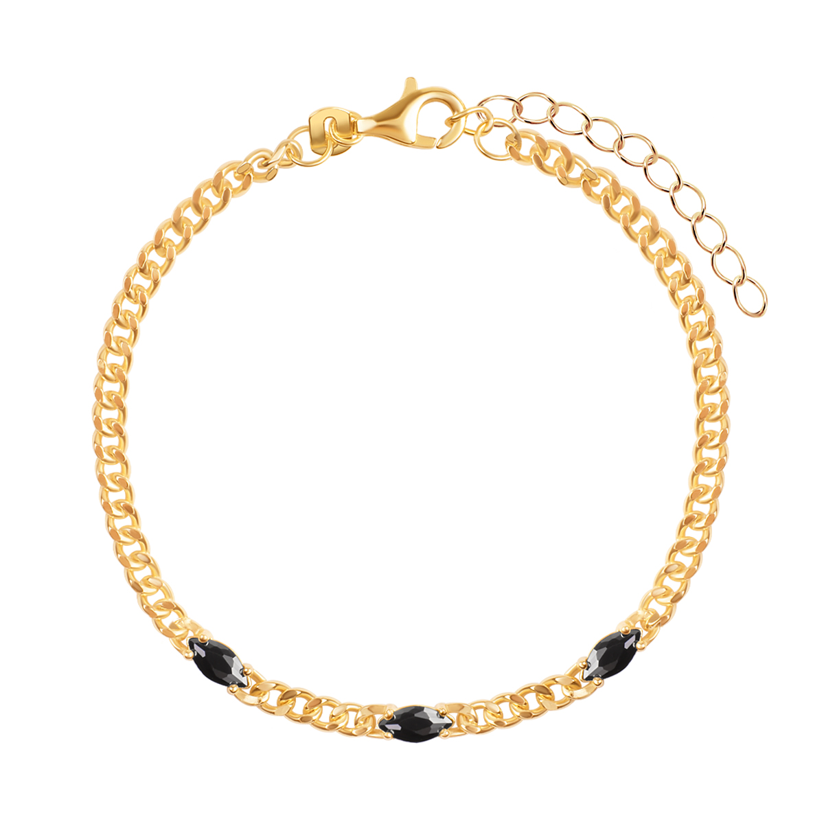 Bransoletka srebrna pozłacana z czarnymi cyrkoniami - pancerka - Bloom