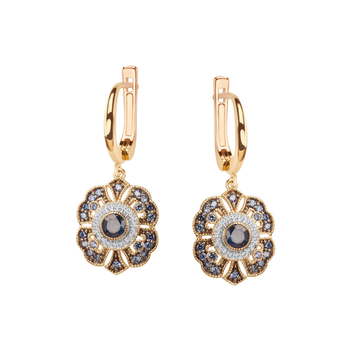 Kolczyki złote z szafirami i topazami - Intenso