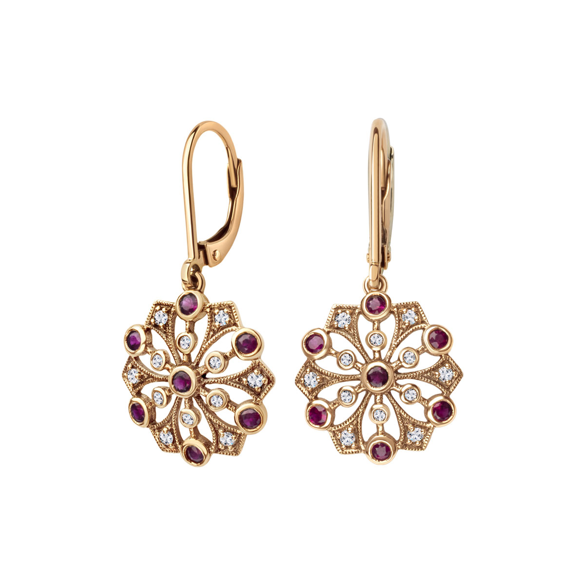 Kolczyki złote z rubinami i szafirami - Kolekcja Wiktoriańska