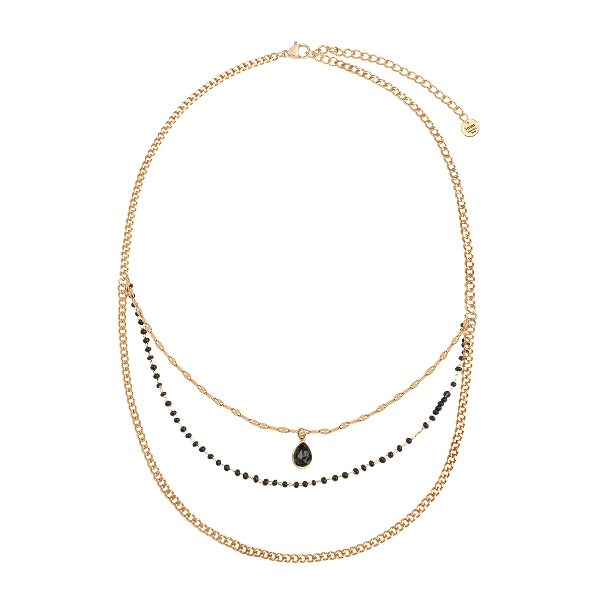 NASZYJNIK ŻÓŁTE PVD, SZKŁO CZARNE 39+7 CM