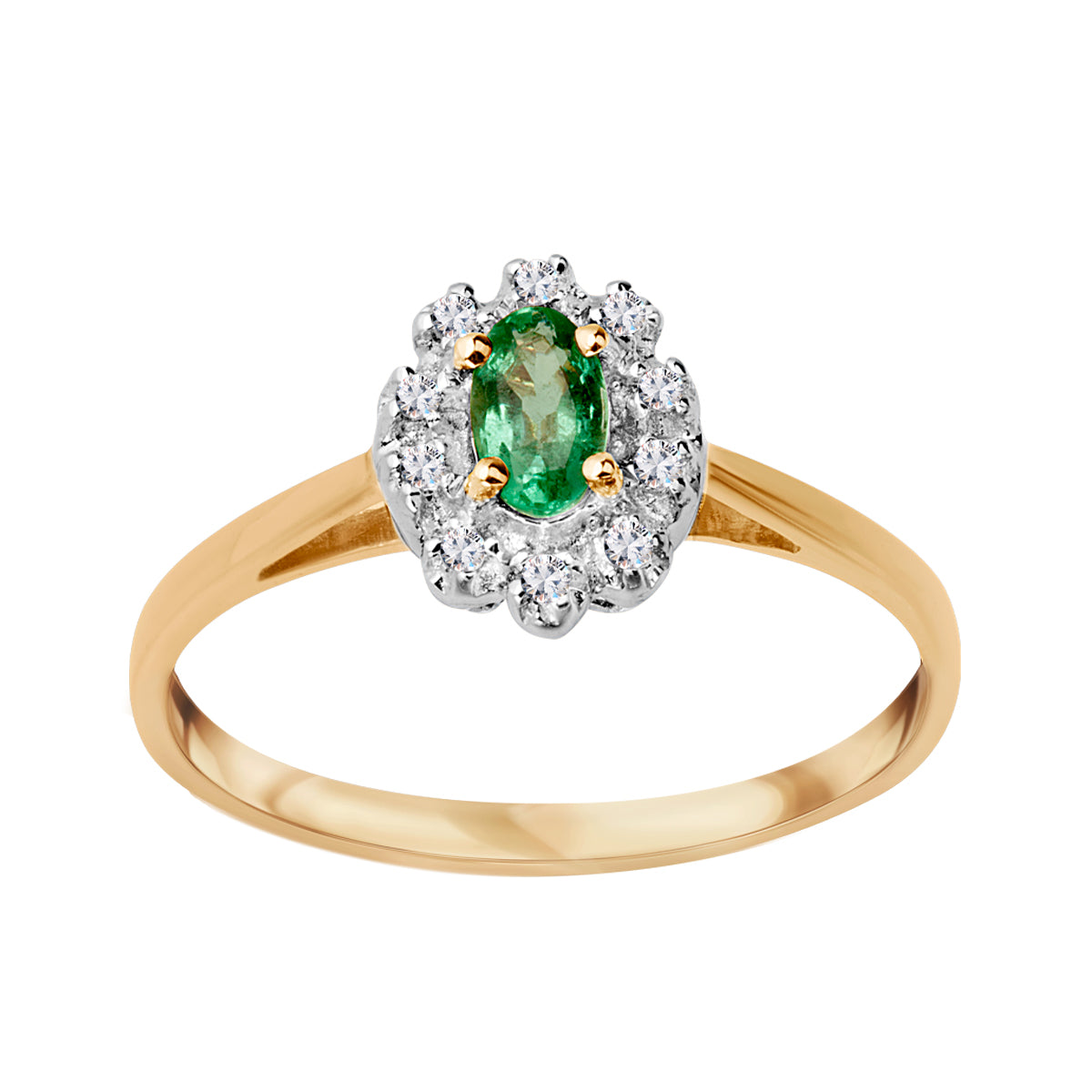 Pierścionek złoty ze szmaragdem i diamentami