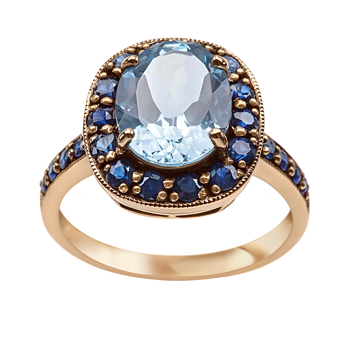 Pierścionek złoty z topazem i szafirami - Kolekcja Wiktoriańska
