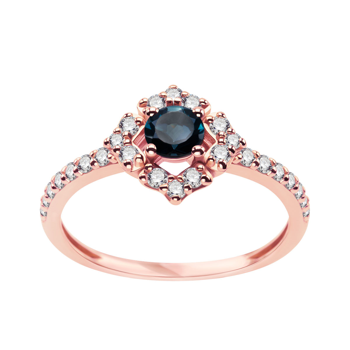 Pierścionek z różowego złota z topazem i diamentami