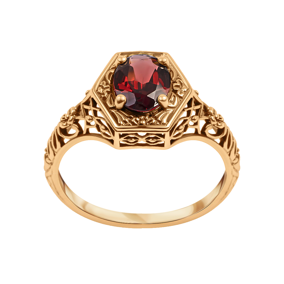 Pierścionek złoty z granatem - Kolekcja Wiktoriańska